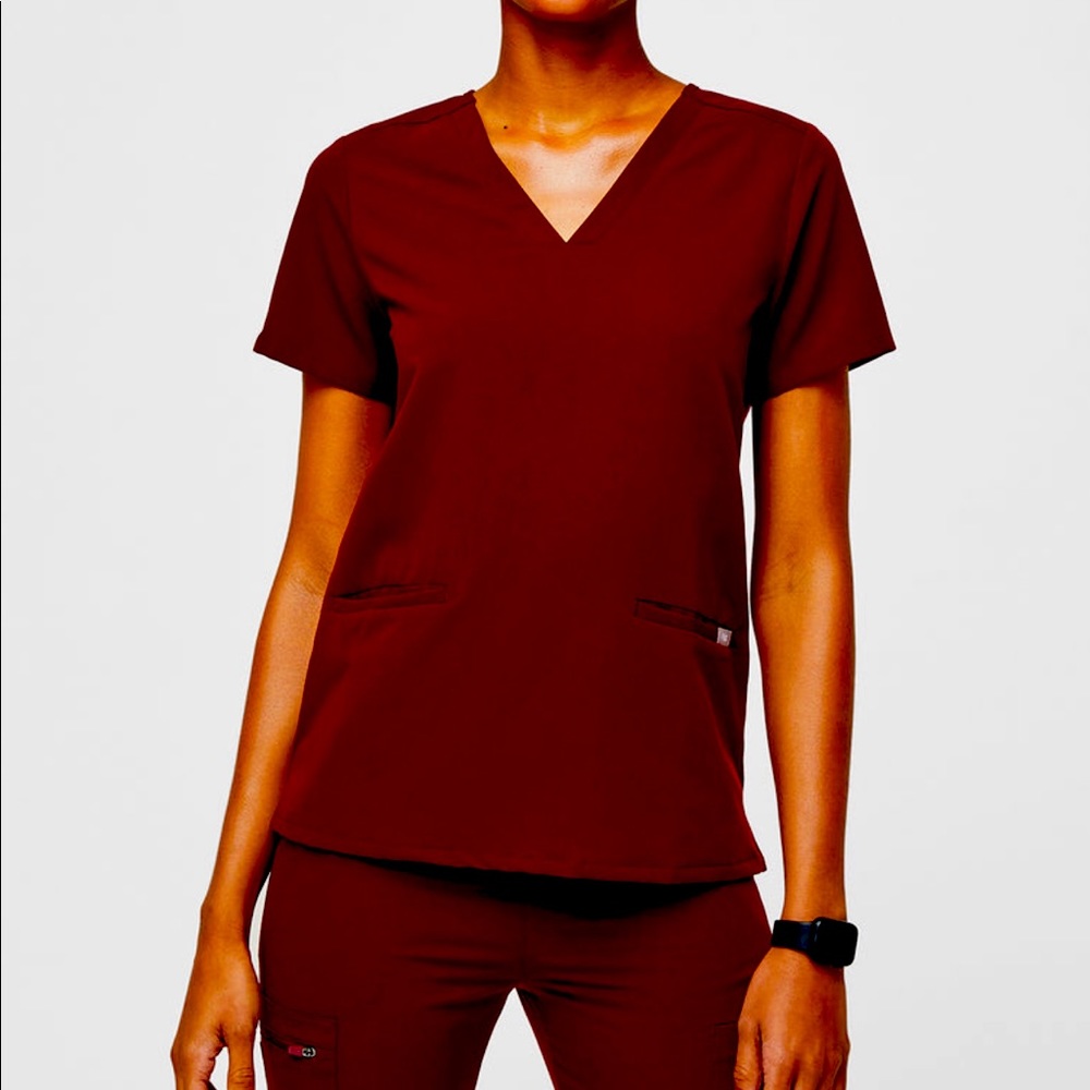 FIGS Burgandy Casma Three Pocket Scrub Top